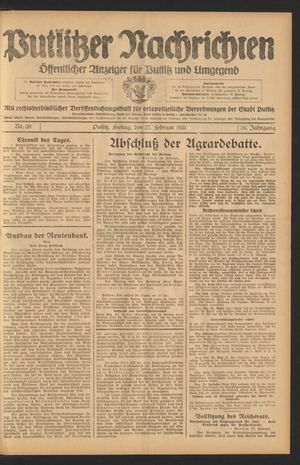 Putlitzer Nachrichten on Feb 27, 1931