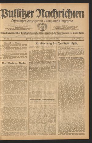 Putlitzer Nachrichten vom 28.02.1931