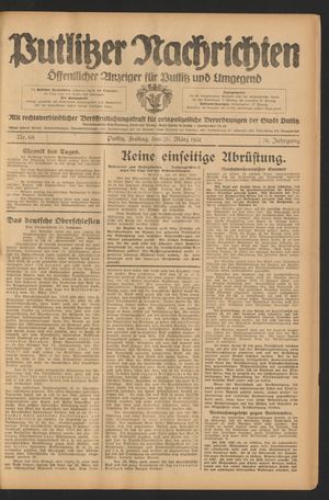 Putlitzer Nachrichten vom 20.03.1931