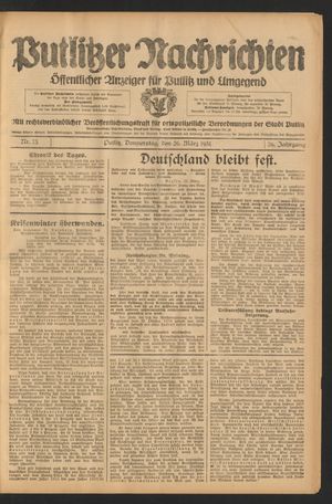 Putlitzer Nachrichten vom 26.03.1931