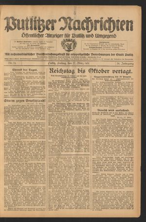 Putlitzer Nachrichten vom 27.03.1931