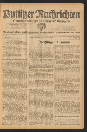 Putlitzer Nachrichten vom 30.03.1931