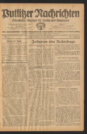 Putlitzer Nachrichten vom 31.03.1931