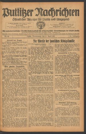 Putlitzer Nachrichten vom 16.04.1931