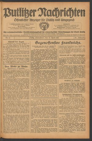 Putlitzer Nachrichten vom 18.04.1931