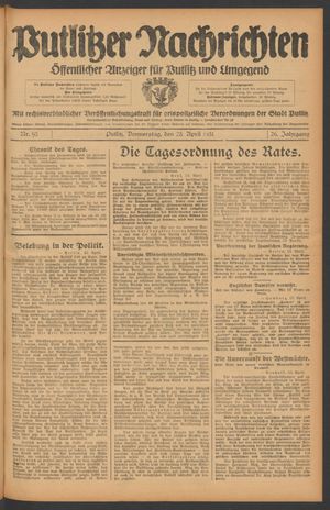 Putlitzer Nachrichten vom 23.04.1931