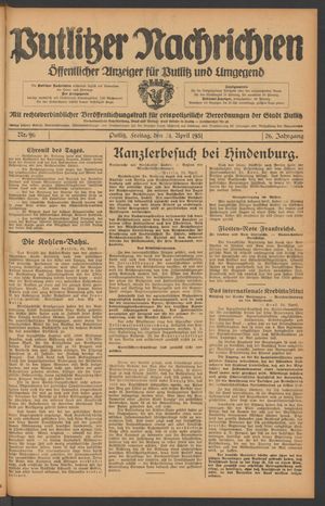 Putlitzer Nachrichten vom 24.04.1931