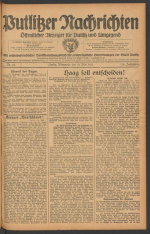 Putlitzer Nachrichten on May 19, 1931