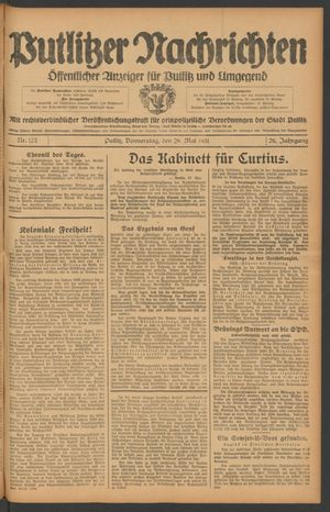 Putlitzer Nachrichten on May 28, 1931