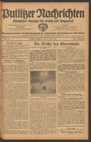 Putlitzer Nachrichten on Jun 3, 1931