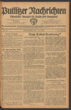 Putlitzer Nachrichten vom 08.06.1931
