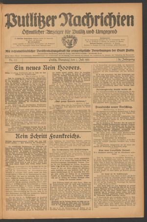 Putlitzer Nachrichten vom 07.07.1931