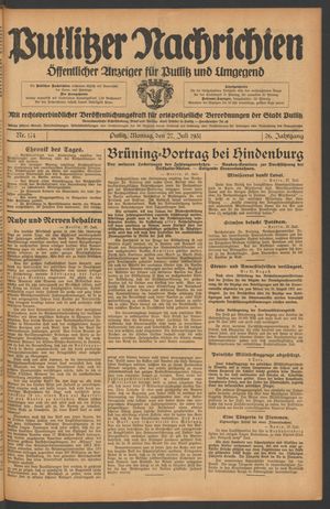Putlitzer Nachrichten on Jul 27, 1931