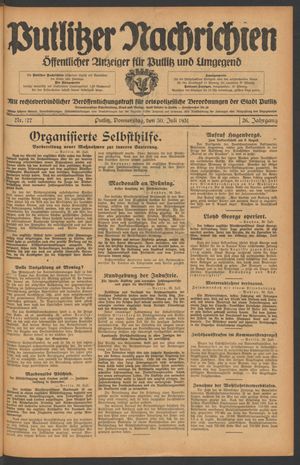 Putlitzer Nachrichten vom 30.07.1931