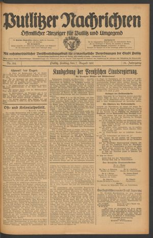 Putlitzer Nachrichten vom 07.08.1931