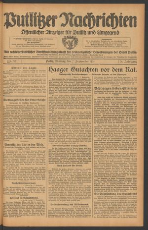 Putlitzer Nachrichten vom 07.09.1931