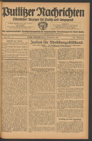 Putlitzer Nachrichten vom 09.09.1931
