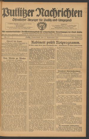 Putlitzer Nachrichten vom 12.09.1931