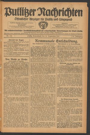 Putlitzer Nachrichten vom 26.09.1931