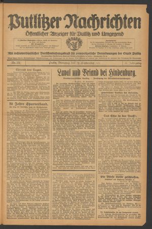 Putlitzer Nachrichten vom 29.09.1931