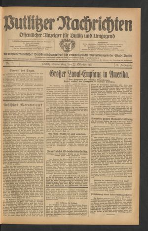 Putlitzer Nachrichten vom 22.10.1931