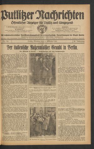 Putlitzer Nachrichten vom 26.10.1931