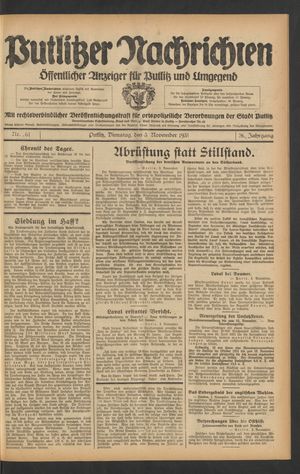 Putlitzer Nachrichten vom 03.11.1931