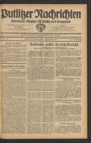 Putlitzer Nachrichten vom 05.11.1931