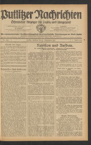 Putlitzer Nachrichten vom 06.11.1931