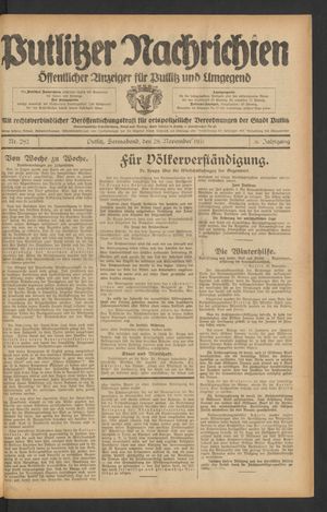 Putlitzer Nachrichten vom 28.11.1931