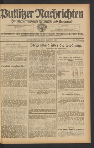 Putlitzer Nachrichten vom 01.12.1931