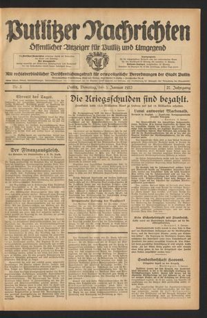 Putlitzer Nachrichten vom 05.01.1932