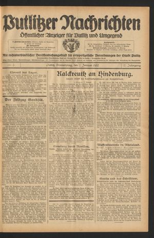 Putlitzer Nachrichten vom 07.01.1932