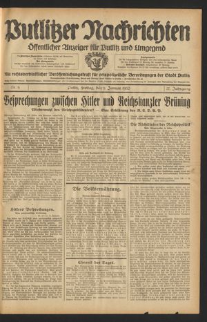 Putlitzer Nachrichten vom 08.01.1932