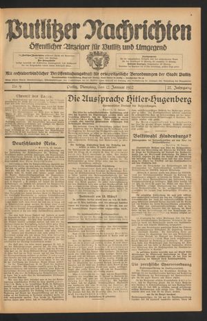 Putlitzer Nachrichten vom 12.01.1932