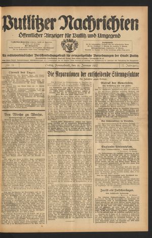 Putlitzer Nachrichten vom 16.01.1932