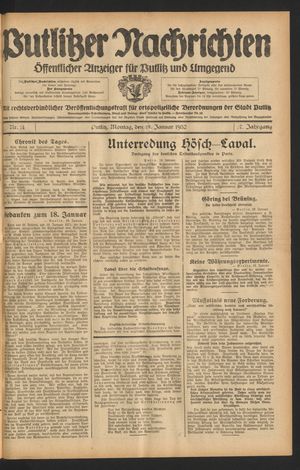 Putlitzer Nachrichten vom 18.01.1932