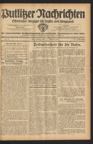 Putlitzer Nachrichten vom 22.01.1932
