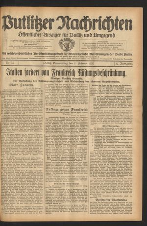 Putlitzer Nachrichten vom 11.02.1932