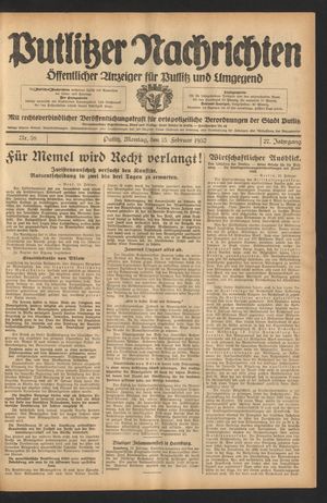 Putlitzer Nachrichten vom 15.02.1932