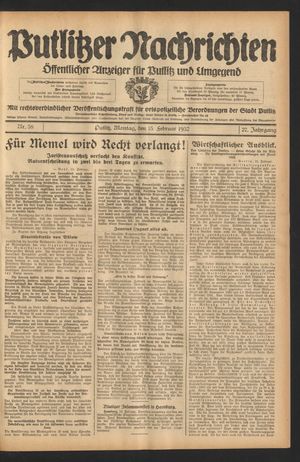 Putlitzer Nachrichten vom 15.02.1932