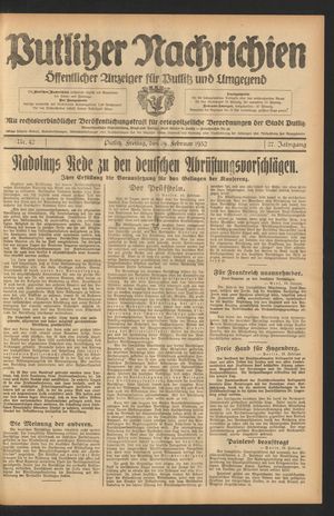 Putlitzer Nachrichten vom 19.02.1932