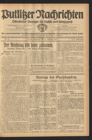 Putlitzer Nachrichten vom 23.02.1932