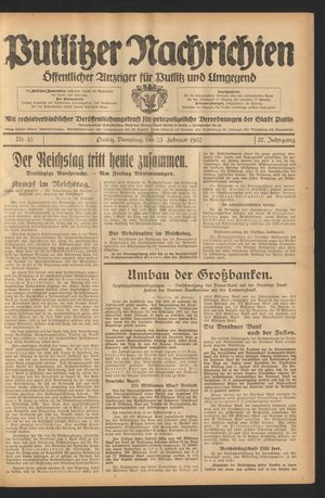 Putlitzer Nachrichten vom 23.02.1932