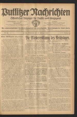 Putlitzer Nachrichten vom 24.02.1932