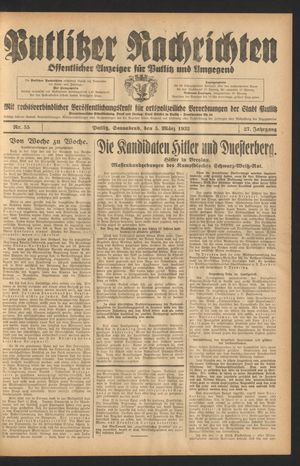 Putlitzer Nachrichten vom 05.03.1932