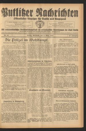 Putlitzer Nachrichten vom 09.03.1932