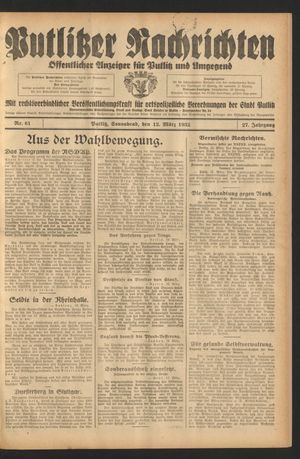 Putlitzer Nachrichten vom 12.03.1932