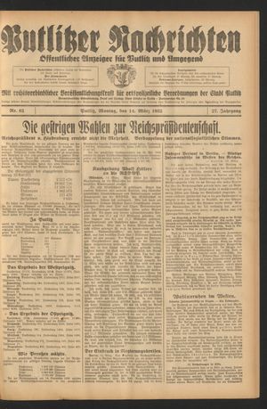 Putlitzer Nachrichten vom 14.03.1932