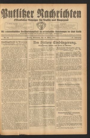 Putlitzer Nachrichten vom 16.03.1932